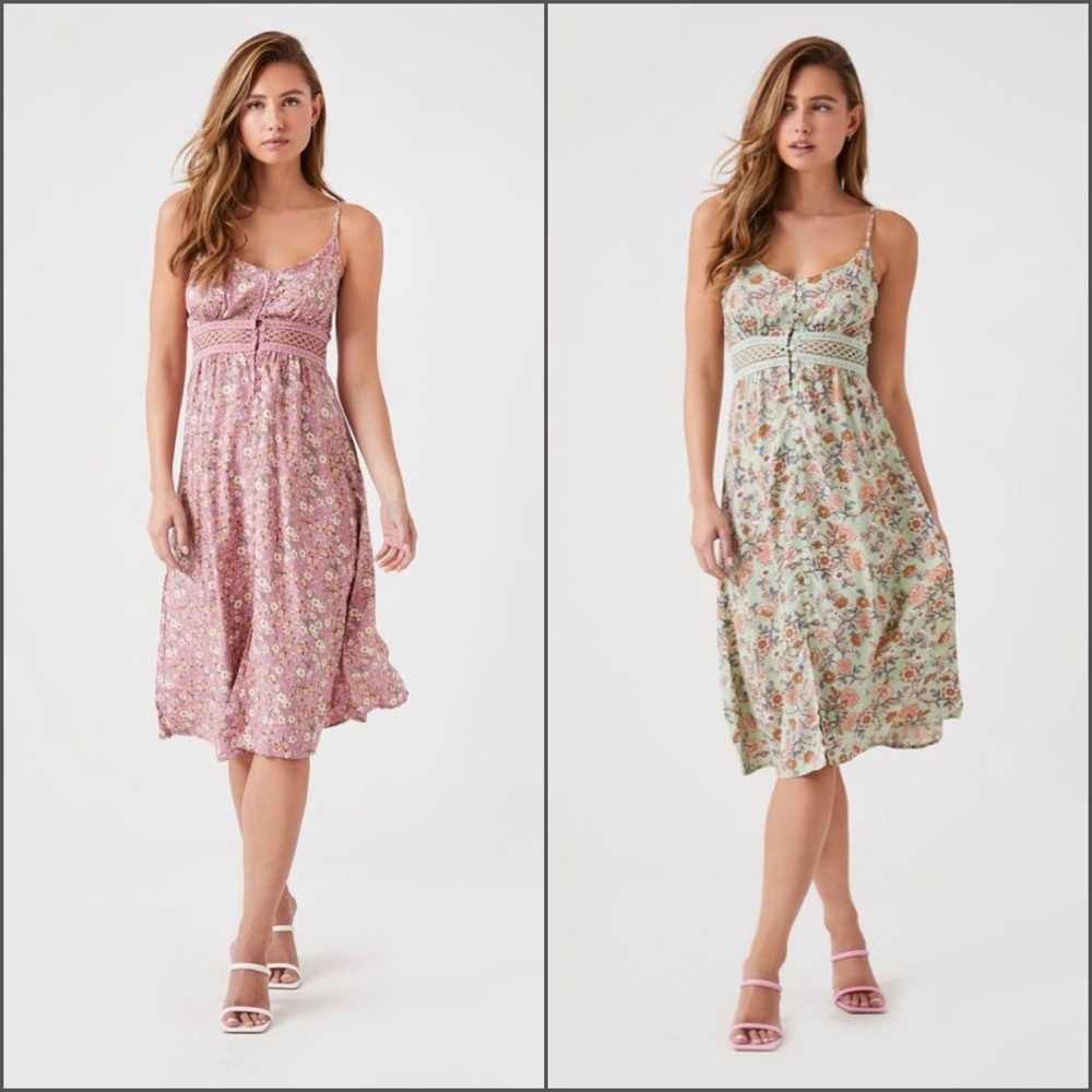 Forever21 floral lattice-cutout midi dress bundle